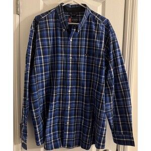 Mens Chaps Blue Plaid Long-sleeve Shirt Size XXL Cotton/poly Blend Buttton Down